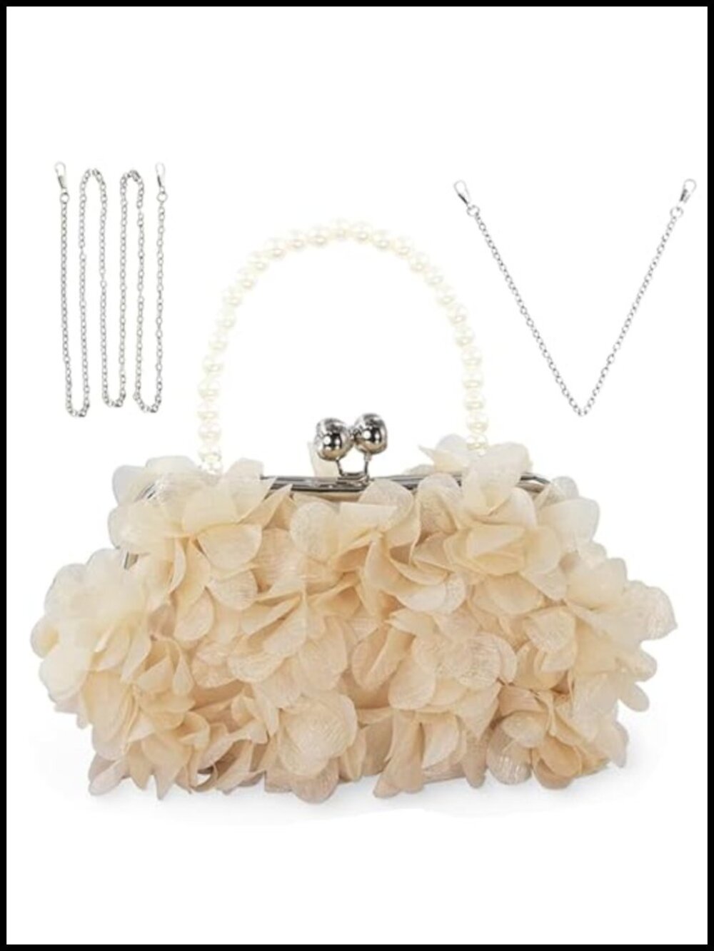 Evening Clutch Bag with Detachable Chain - Floral Pleated Fabric Handbag for
